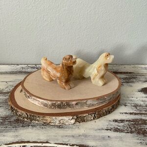 Vintage Hand Carved Onyx Stone Marble Dog Figurines 2 Spaniel Statues